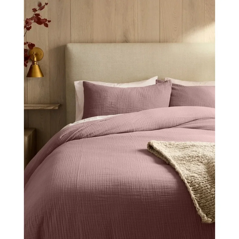 QUINCE Organic Cotton Gauze Twin Duvet Cover + Only One Sham Mauve Pink